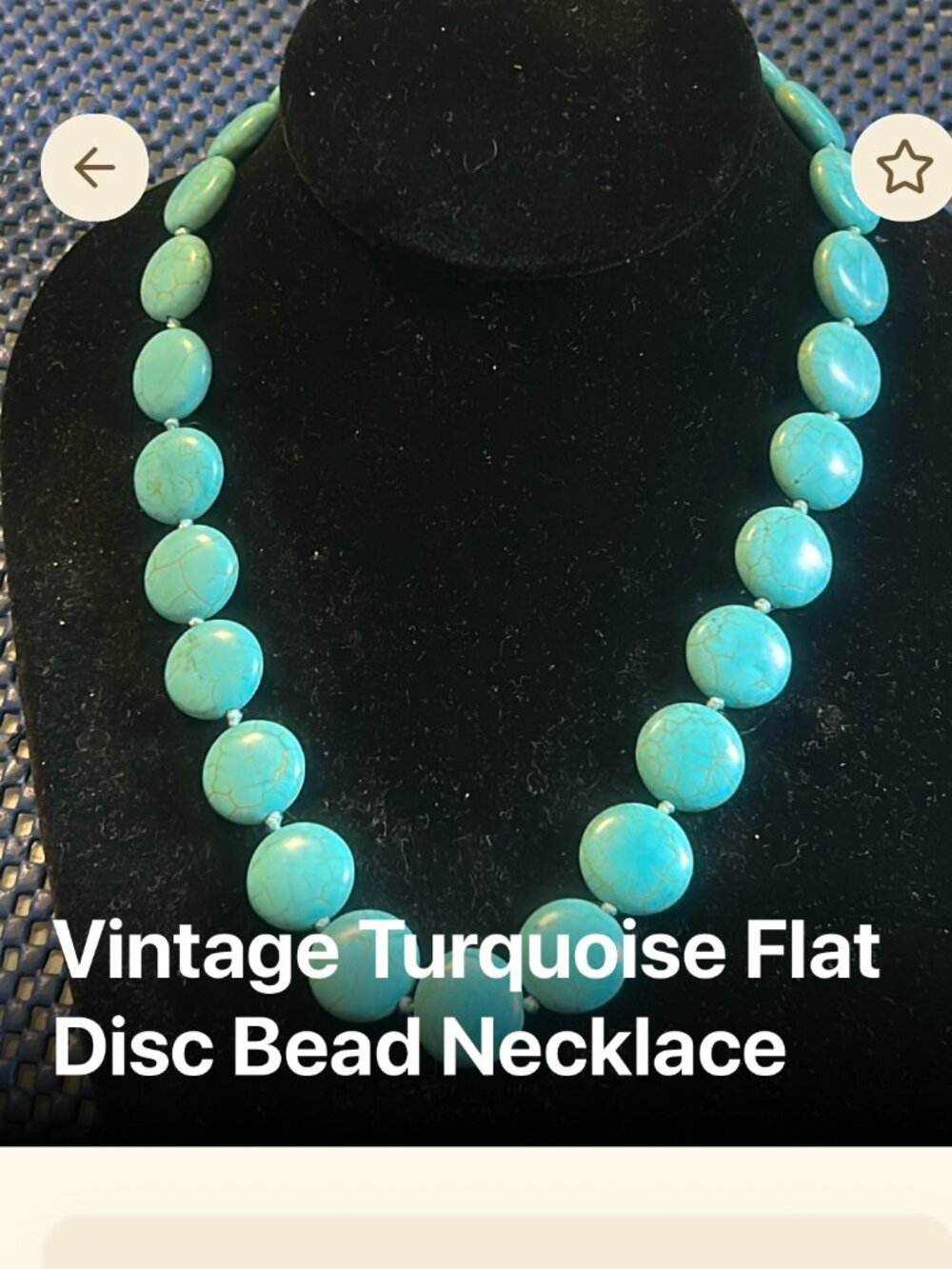 Vintage! Turquoise Flat Disc Bead Necklace ~ 18" + 3"